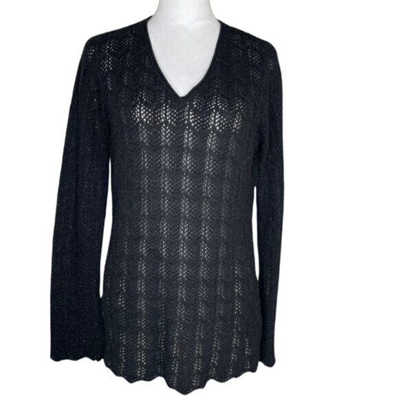 Daisy Fuentes Women's Sheer Cable Knit Bell Sleeve Sweater Romantic Goth Sz XL - Picture 1 of 5